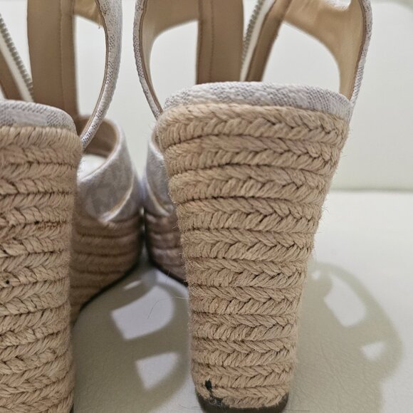 Authentic Michael Kors White Monogram Espadrille Wedge Sandals – Size 8.5 - Picture 6 of 16
